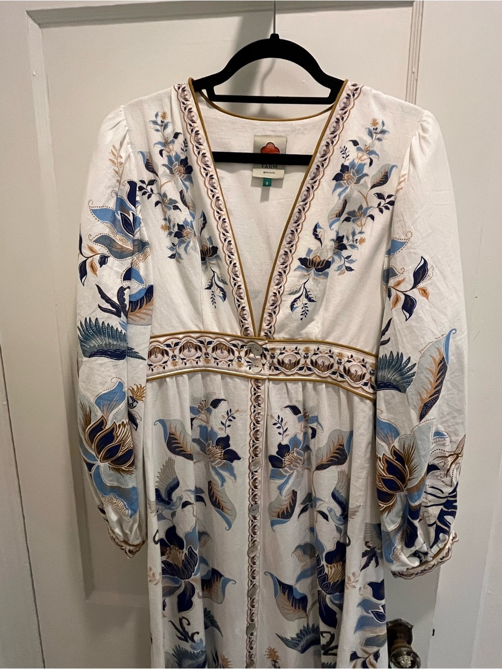 FARM Rio Maxi Dress with Blue and Tan Floral Embroidery - Mystic Blue Lotus - Picture 5 of 5